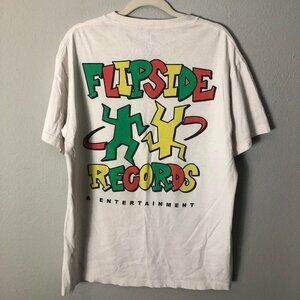 A-Lab Flipside Records T Shirt Double Sided Size L Red Blue Yellow Graphics